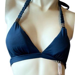 EJ Swimwear Triangle Navy Bikini Top Braided